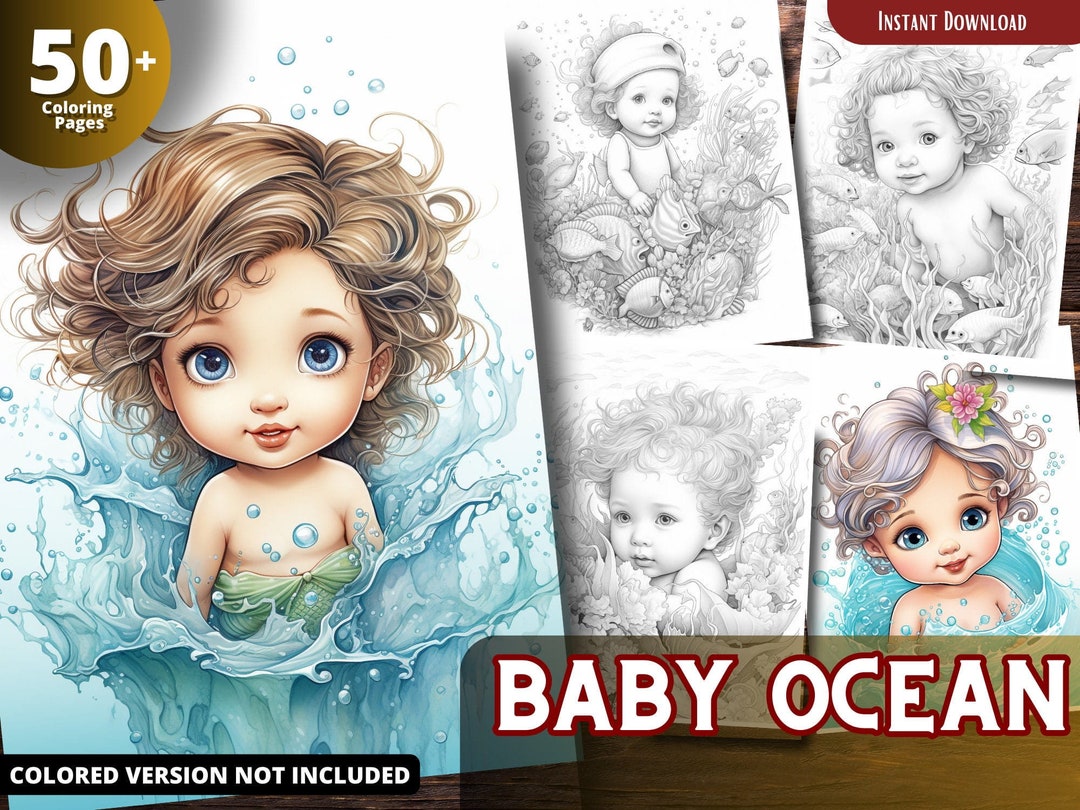 Baby Ocean Grayscale Coloring Book, Kids & Adults (printable PDF) - Etsy