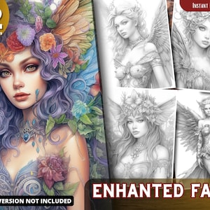 Enhanted fairy Coloring Pages for Adults and for Kids Coloring Pages, Grayscale Coloring Book, Printable PDF