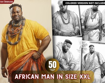 Libro da colorare in scala di grigi "Uomo africano XXL" (PDF stampabile)