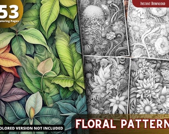 Dibujos florales en escala de grises para colorear para adultos y niños (PDF imprimible)