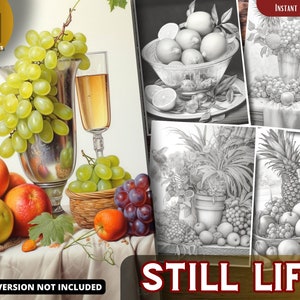 Still Life Coloring Book for Adults and for Kids  Grayscale Coloring, Printable PDF