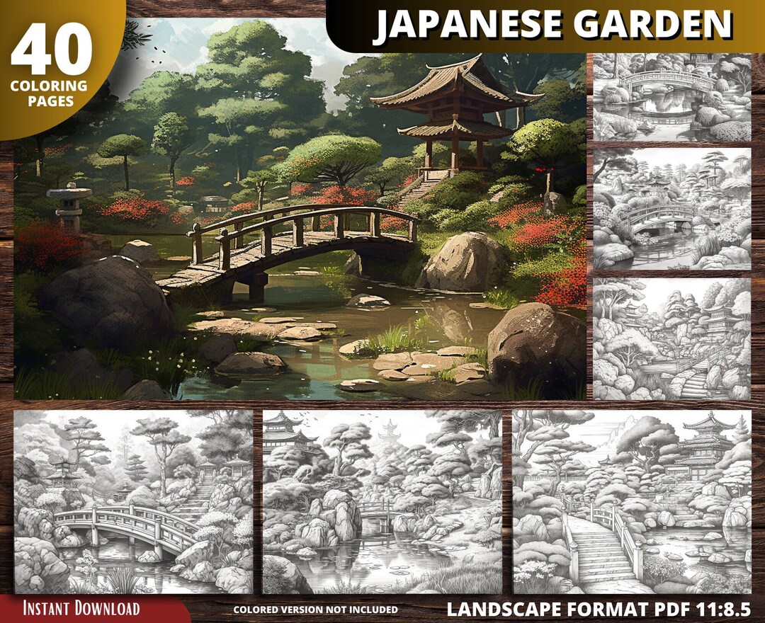 Japanese Garden Coloring Pages for Adults and for Kids for Relax and