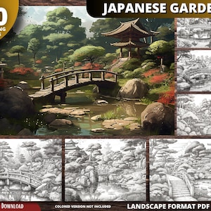 Japanese Garden Coloring  Pages for Adults and for Kids for Relax and Stress Relief, Grayscale Coloring Book, Printable PDF