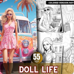 Doll Life Coloring Pages for Adults and for Kids Coloring Pages, Grayscale Coloring Book, Printable PDF
