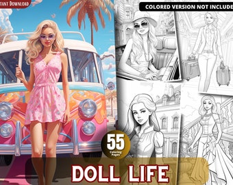 Doll Life Grayscale Coloring Book, Printable Coloring Pages (PDF)