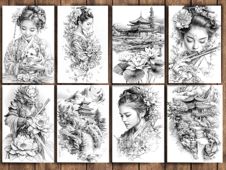 Asian Culture and Portraits Coloring Pages for Adults and for Kids ...
