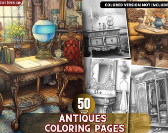 Antuques Coloring Pages for Adults and for Kids for Relax and Stress Relief, Grayscale Coloring Book, Printable PDF