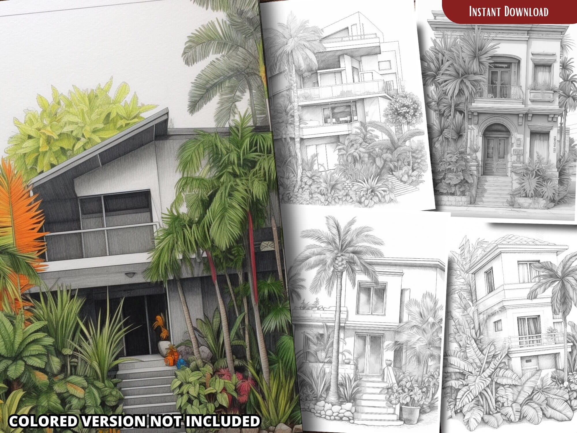 Minimalist Houses Coloring Pages for Adult Kids Instant Download - Etsy