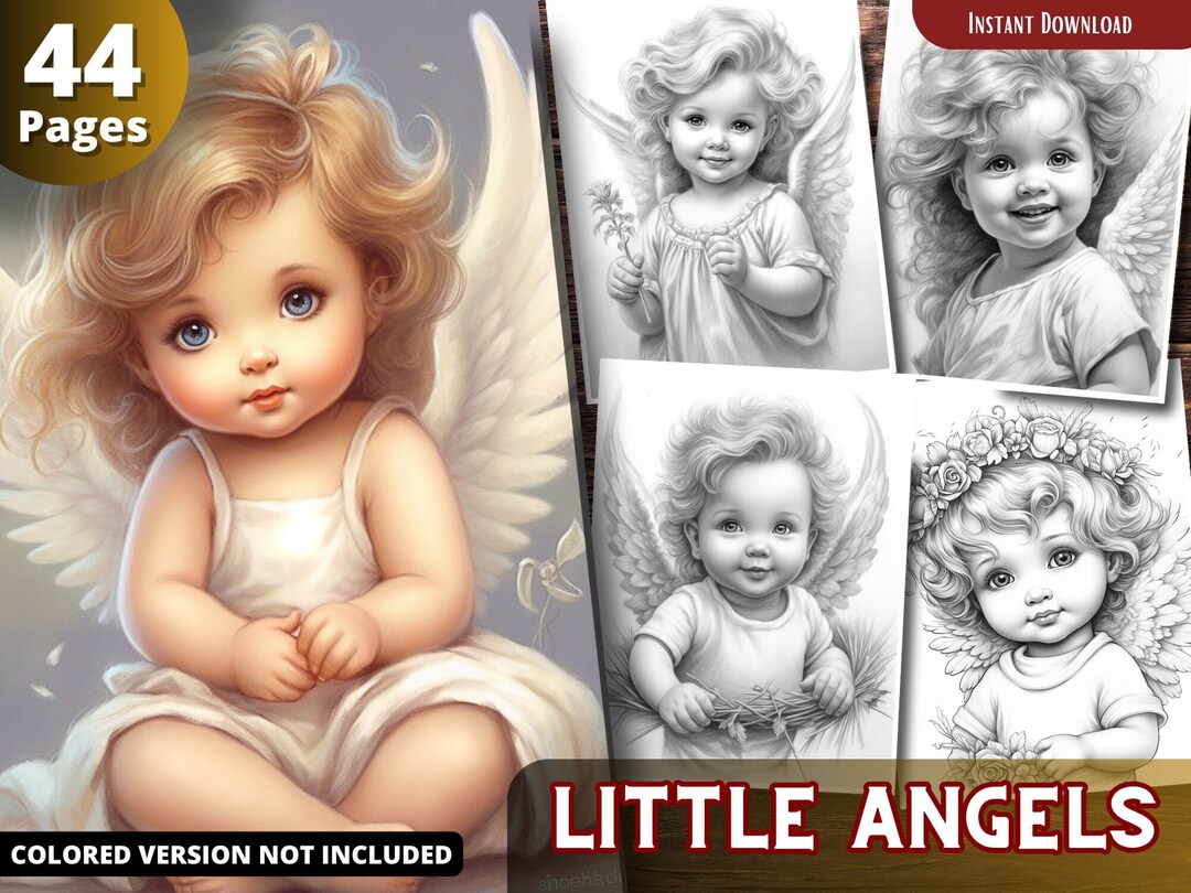 Angels Drawings.pdf Little Angels Coloring Pages for Adults and for Kids Grayscale Coloring ...