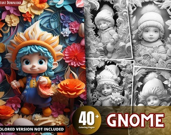 3D Gnome Grayscale Coloring Book for Adults & Kids (Printable PDF)