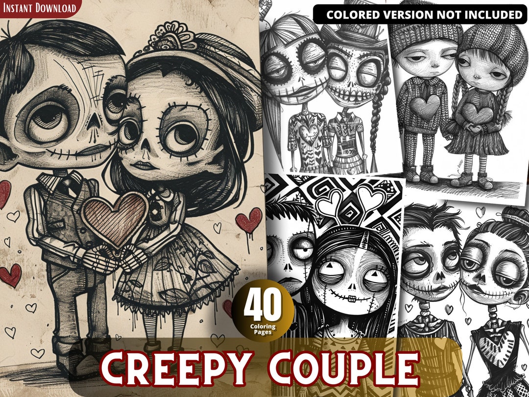 Creepy Couple Coloring Pages for Adults and for Kids for Relax and