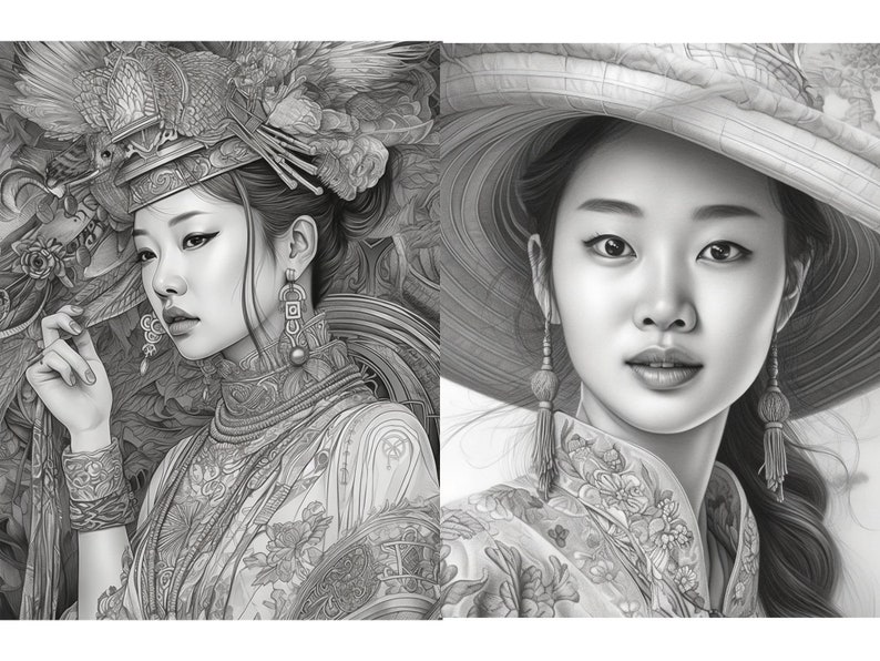 Beautiful Chinese Women Coloring Pages for Adults and for Kids for ...