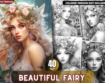 Fairy Grayscale Coloring Book For Adults and Kids (Printable PDF)