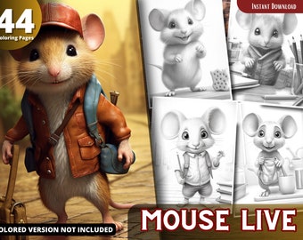 Mouse Coloring Pages for Adults and Kids, Grayscale Coloring Book (Printable PDF)