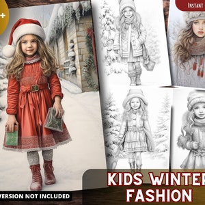 Kinder Winter Mode Malvorlagen für Erwachsene und für Kinder Graustufen Weihnachten Färbung, printable PDF