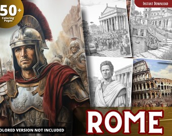 Rome Coloring Pages for Adults and for Kids for Relax and Stress Relief, Grayscale Coloring Book, Printable PDF