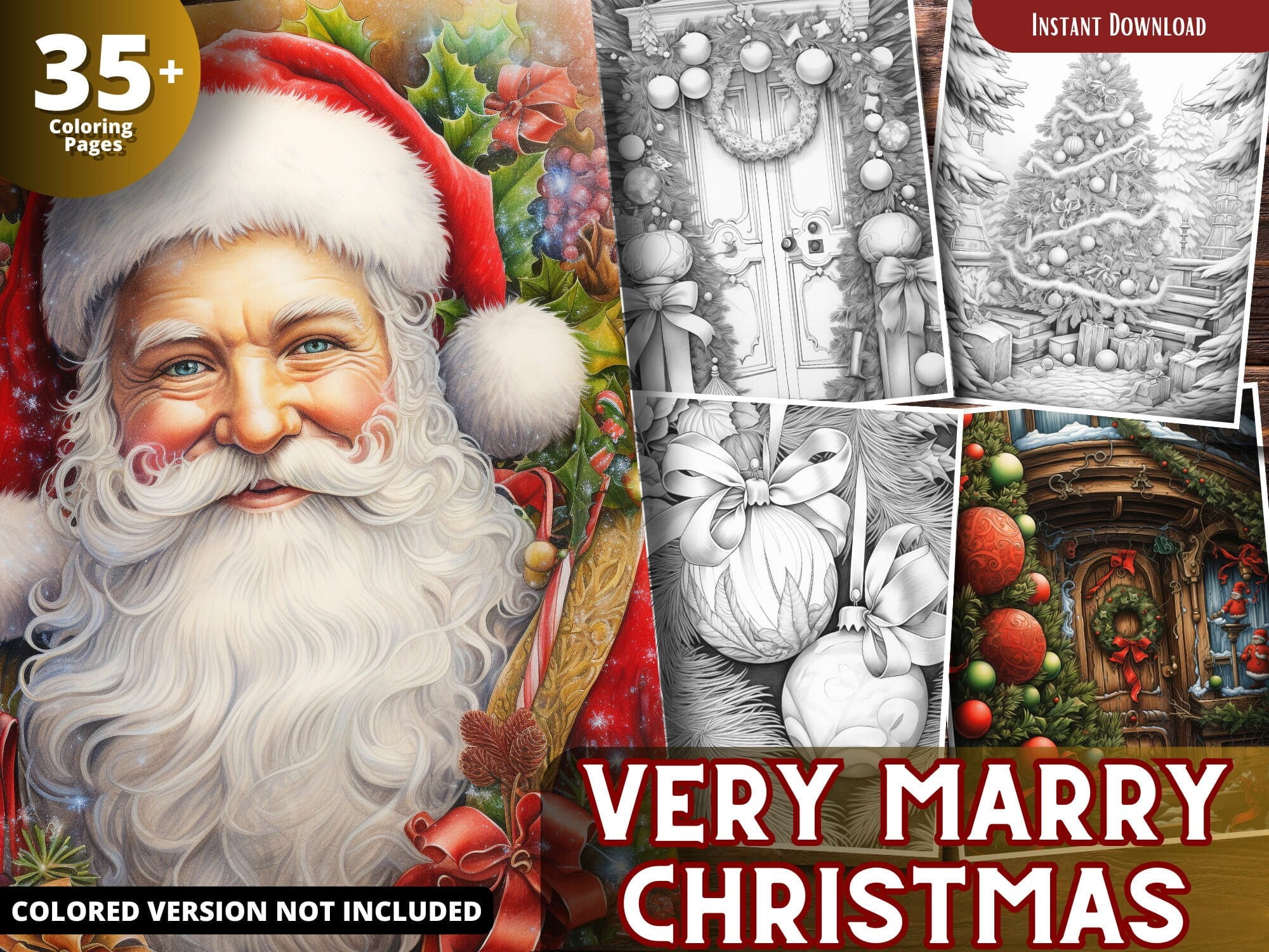 Very Merry Christmas Coloring Pages for Adults and for Kids Grayscale ...