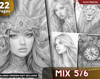 Grayscale Coloring Pages, Adults and Kids, Printable Art (PDF)
