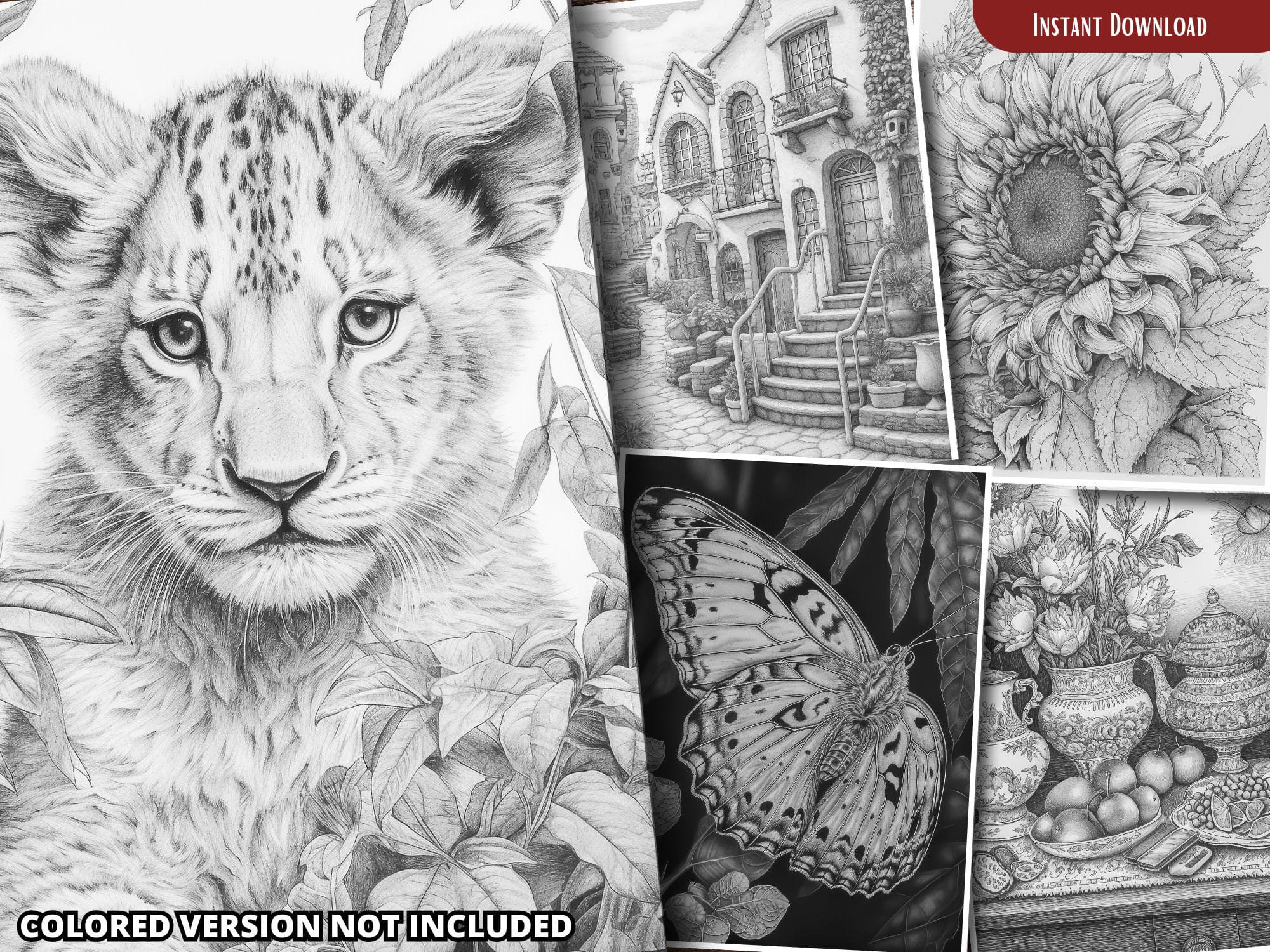 Like Colouring 4 Mix of Coloring Pages for Adults and for Kids Grayscale Coloring ...