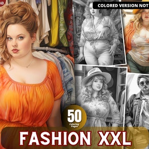 Fashion XXL Coloring Pages for Adults and for Kids for Relax and Stress Relief, Grayscale Coloring Book, Printable PDF