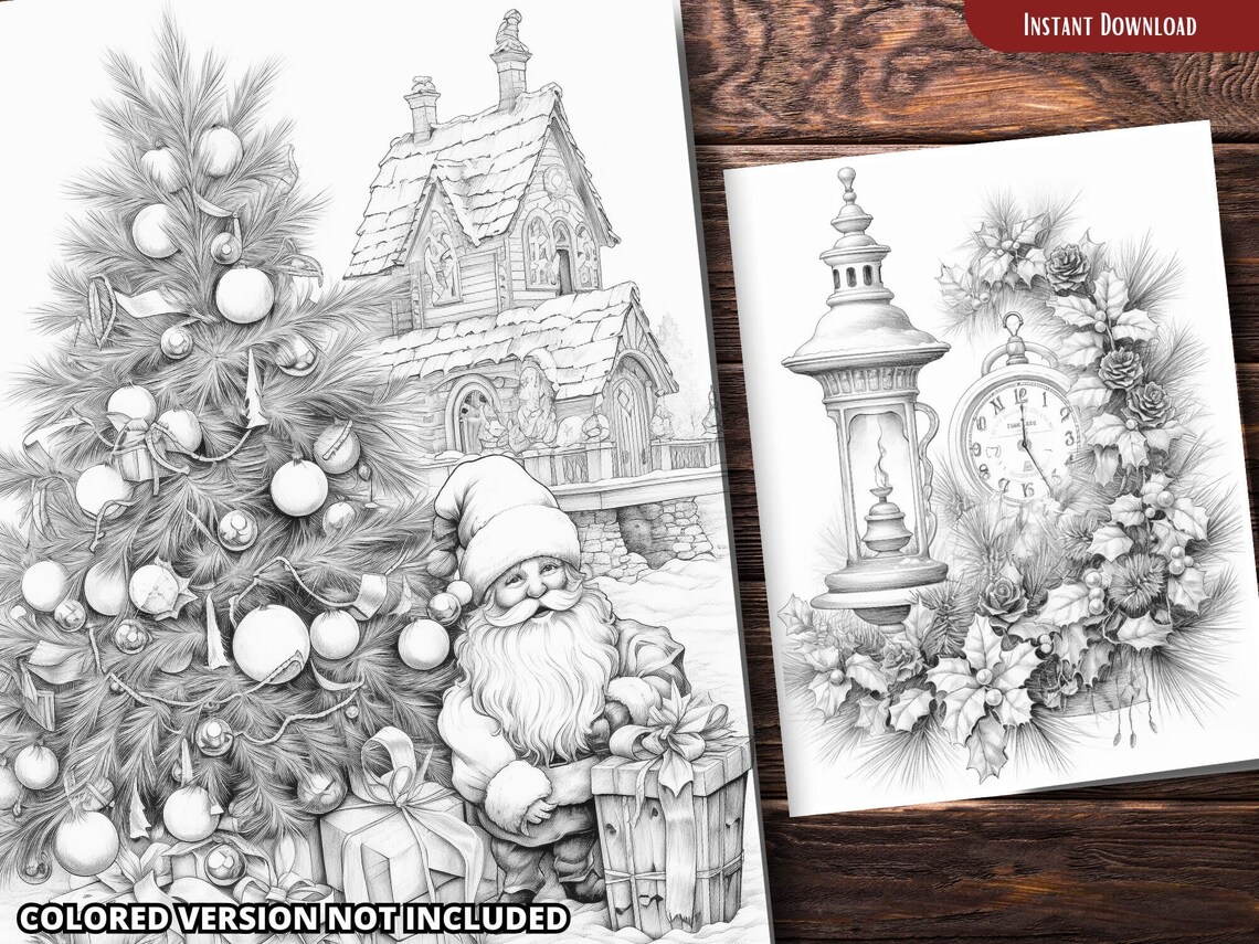 Very Merry Christmas Coloring Pages for Adults and for Kids Grayscale ...