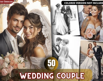 Wedding Couple Grayscale Coloring Book For Adults & Kids (Printable PDF)