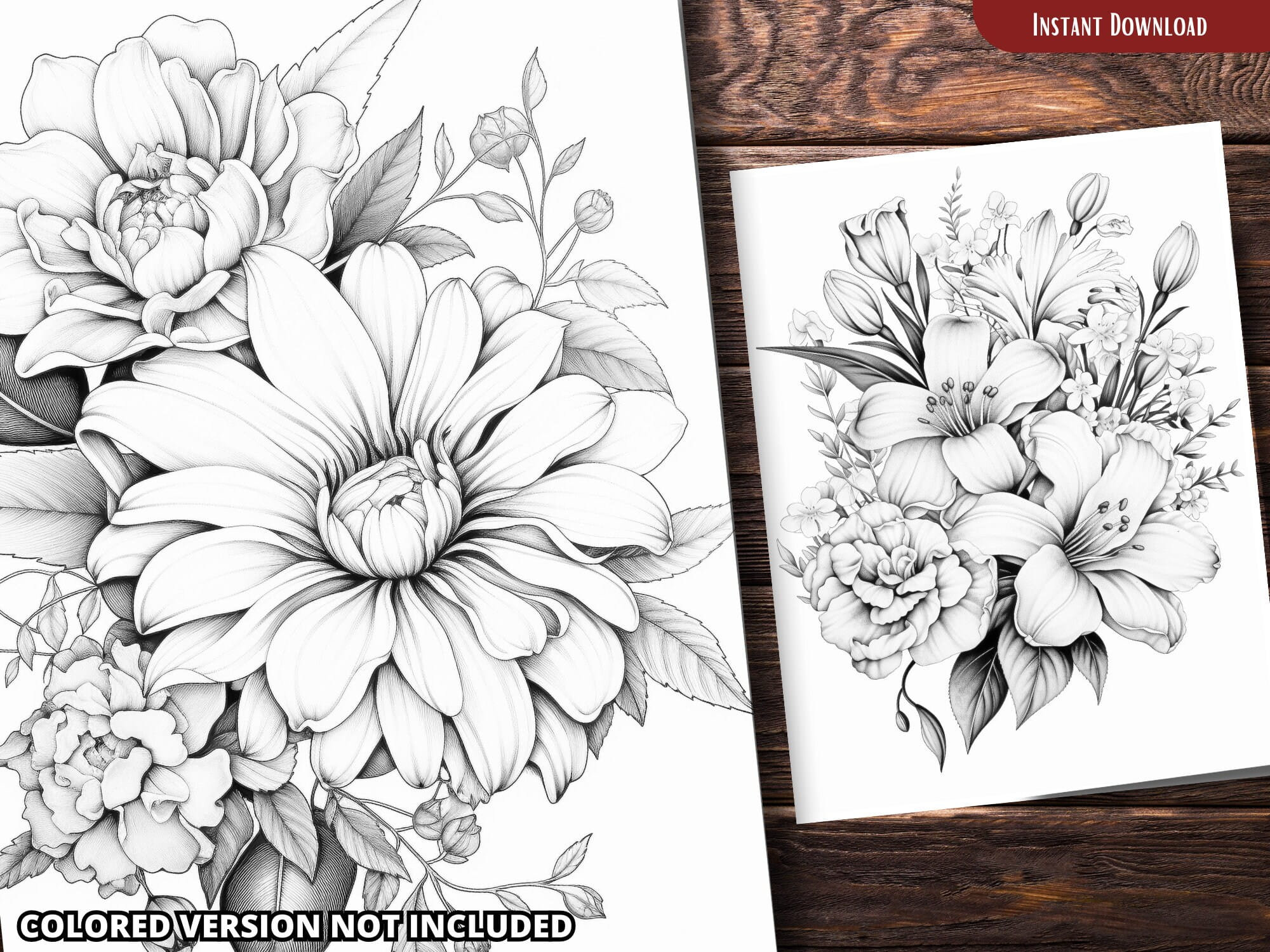 Flower Bouquet Coloring Pages for Adults and for Kids for Relax and ...
