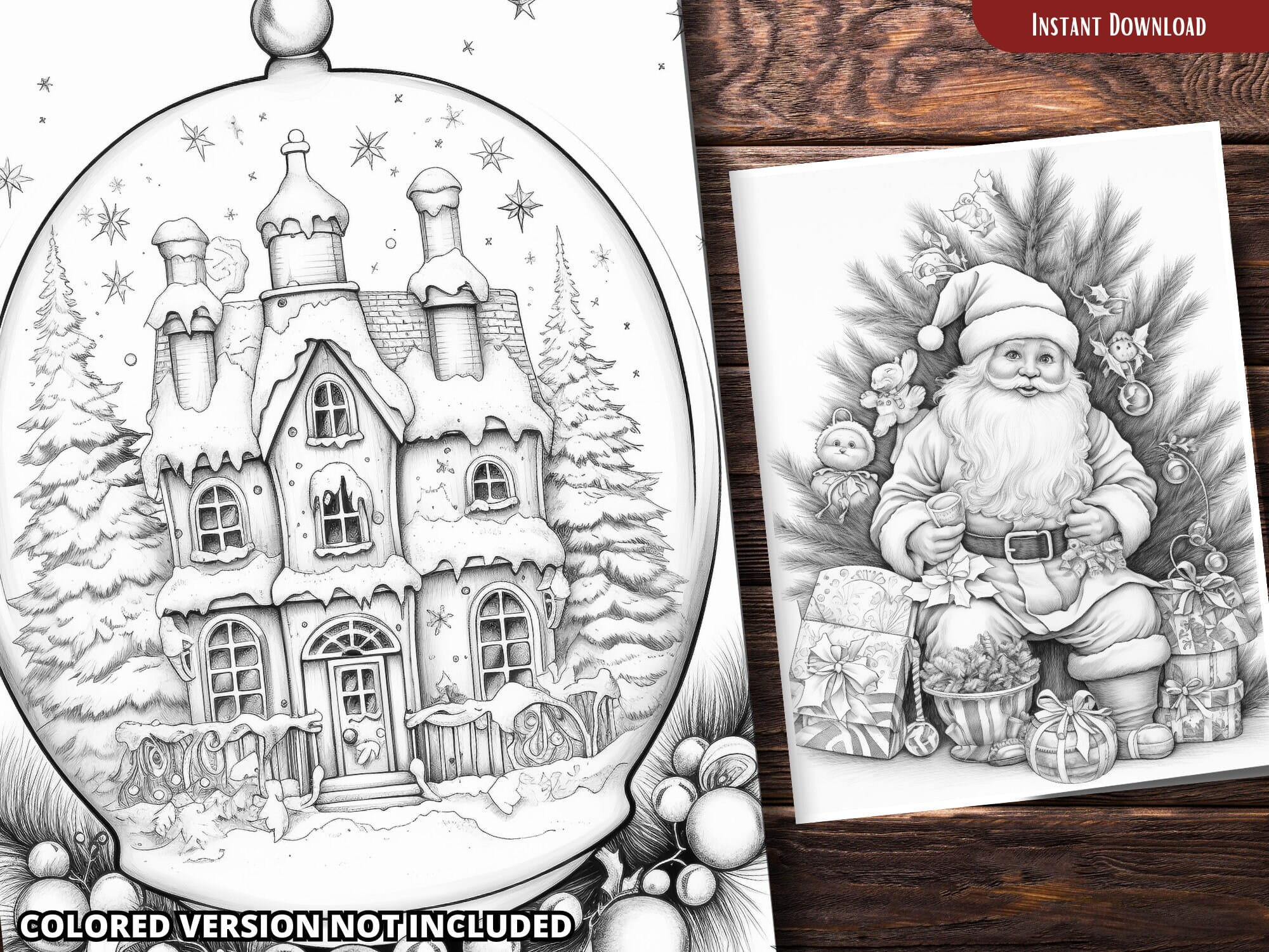 Very Merry Christmas Coloring Pages for Adults and for Kids Grayscale ...