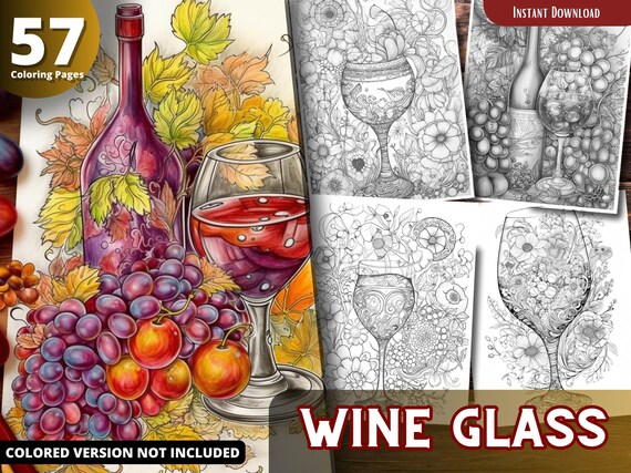 Wine Glass Coloring Book, Grayscale Art, Stress Relief (printable PDF) -  Etsy