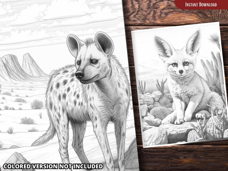 Desert Landscape Coloring Pages for Adults and for Kids Grayscale ...