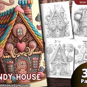 Candy house Coloring Pages for Adults and for Kids for Relax and Stress Relief, Grayscale Coloring Book, Printable PDF