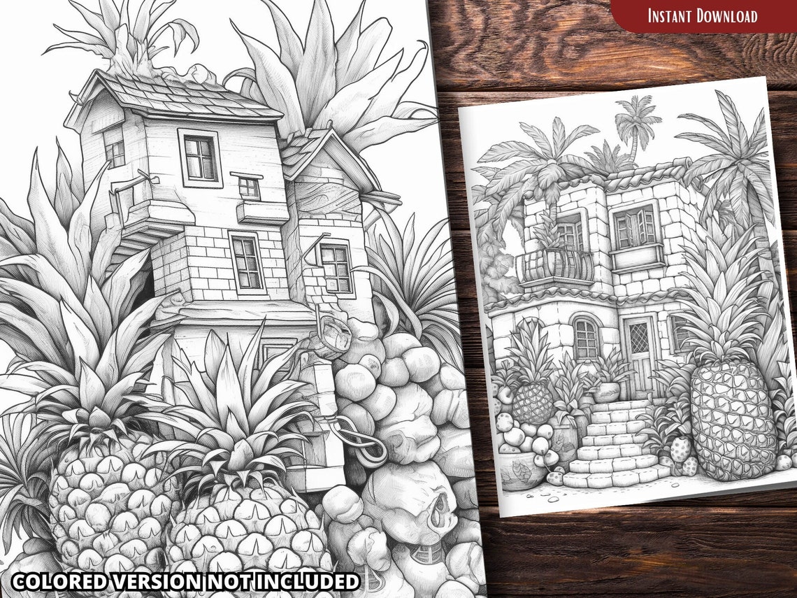 Pineapple House Coloring Pages for Adults and for Kids for Relax and ...