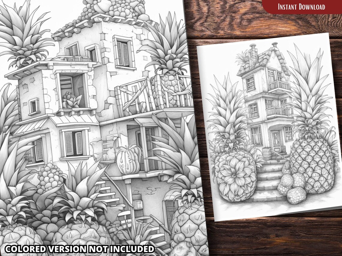 Pineapple House Coloring Pages for Adults and for Kids for Relax and ...