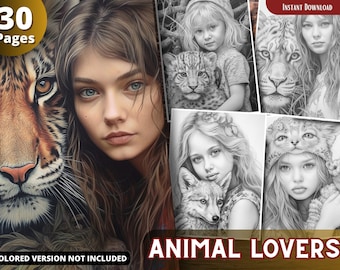 Animal lovers Coloring Book for Adults and for Kids  Grayscale Coloring, Printable PDF