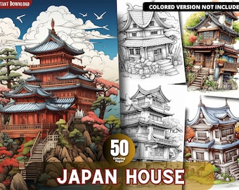 Asian House Grayscale Coloring Pages, For Adults and Kids (Printable PDF)