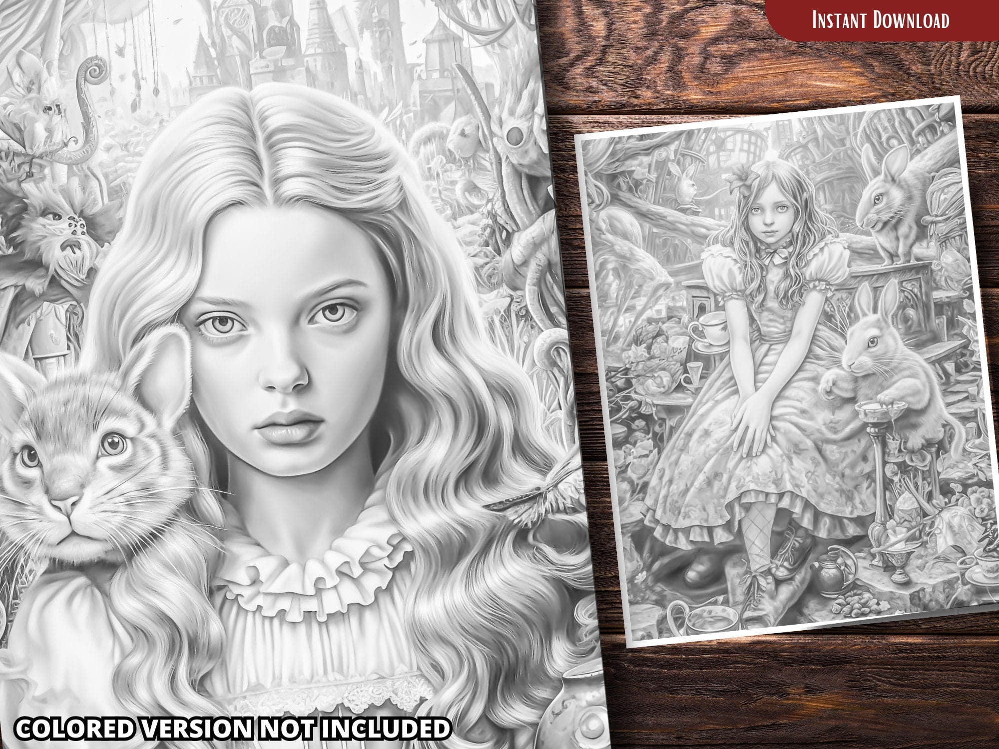 Wonderland Coloring Pages for Adults and for Kids Relax and Stress