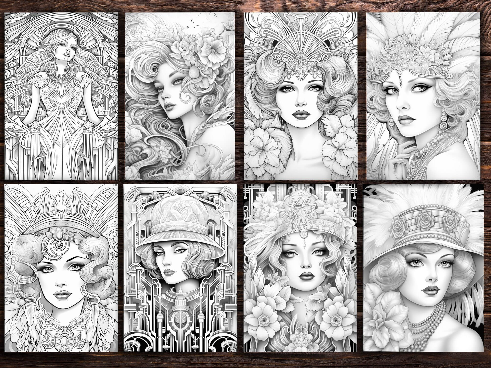 Art-deco Portret Coloring Pages for Adults and for Kids for Relax and ...