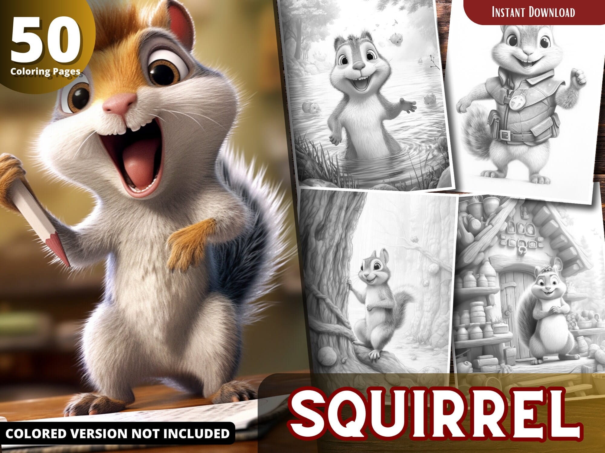 Squirrel Coloring Pages for Adults and for Kids for Relax and Stress ...
