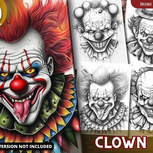 Gruseliger Clown Malseiten, Ein Malbuch, für Erwachsene und für Kinder, Graustufen-Malbuch, PDF zum selbst ausdrucken