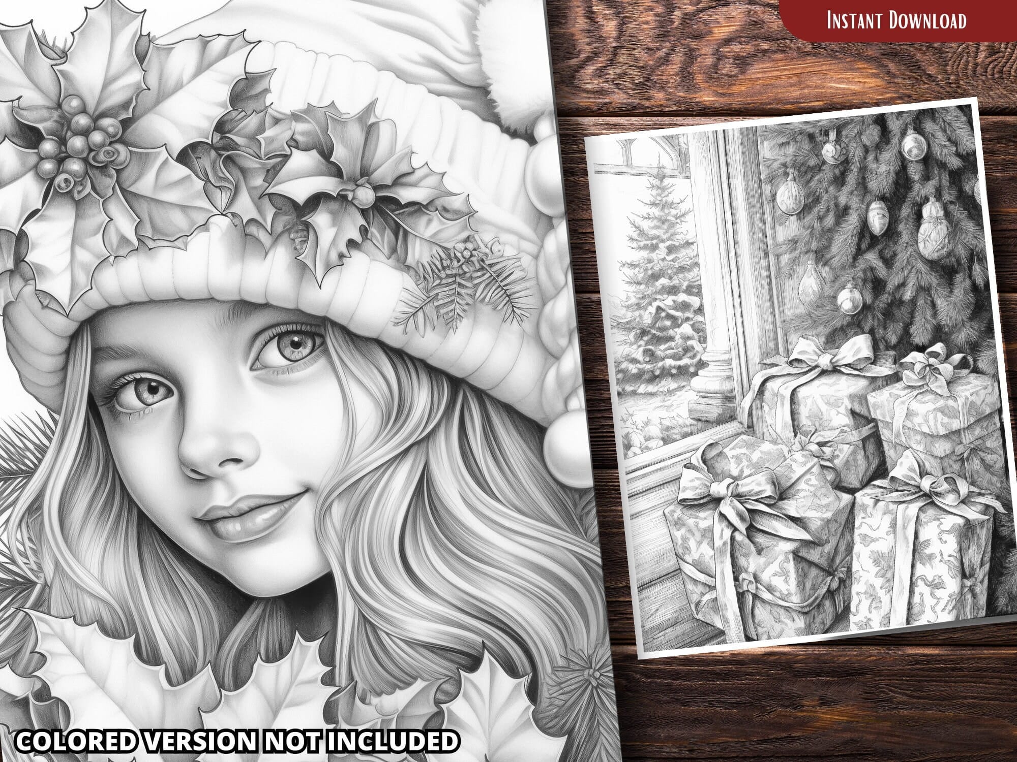 Very Merry Christmas Coloring Pages for Adults and for Kids Grayscale ...