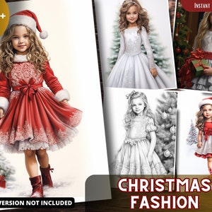 Christmas Fashion Coloring Pages for Adults and for Kids Grayscale Christmas Coloring, Printable PDF
