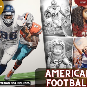 American Football Coloring Pages for Adults and for Kids for Relax and Stress Relief, Grayscale Coloring Book, Printable PDF