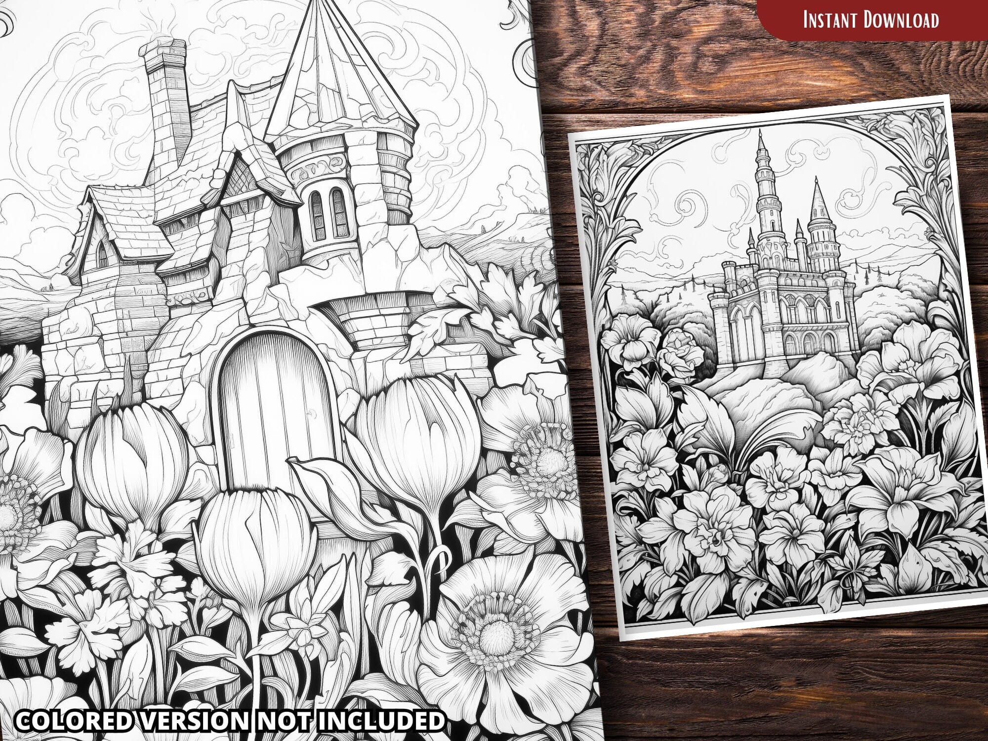 Medieval Flower Scene Coloring Pages for Adults and for Kids for Relax ...