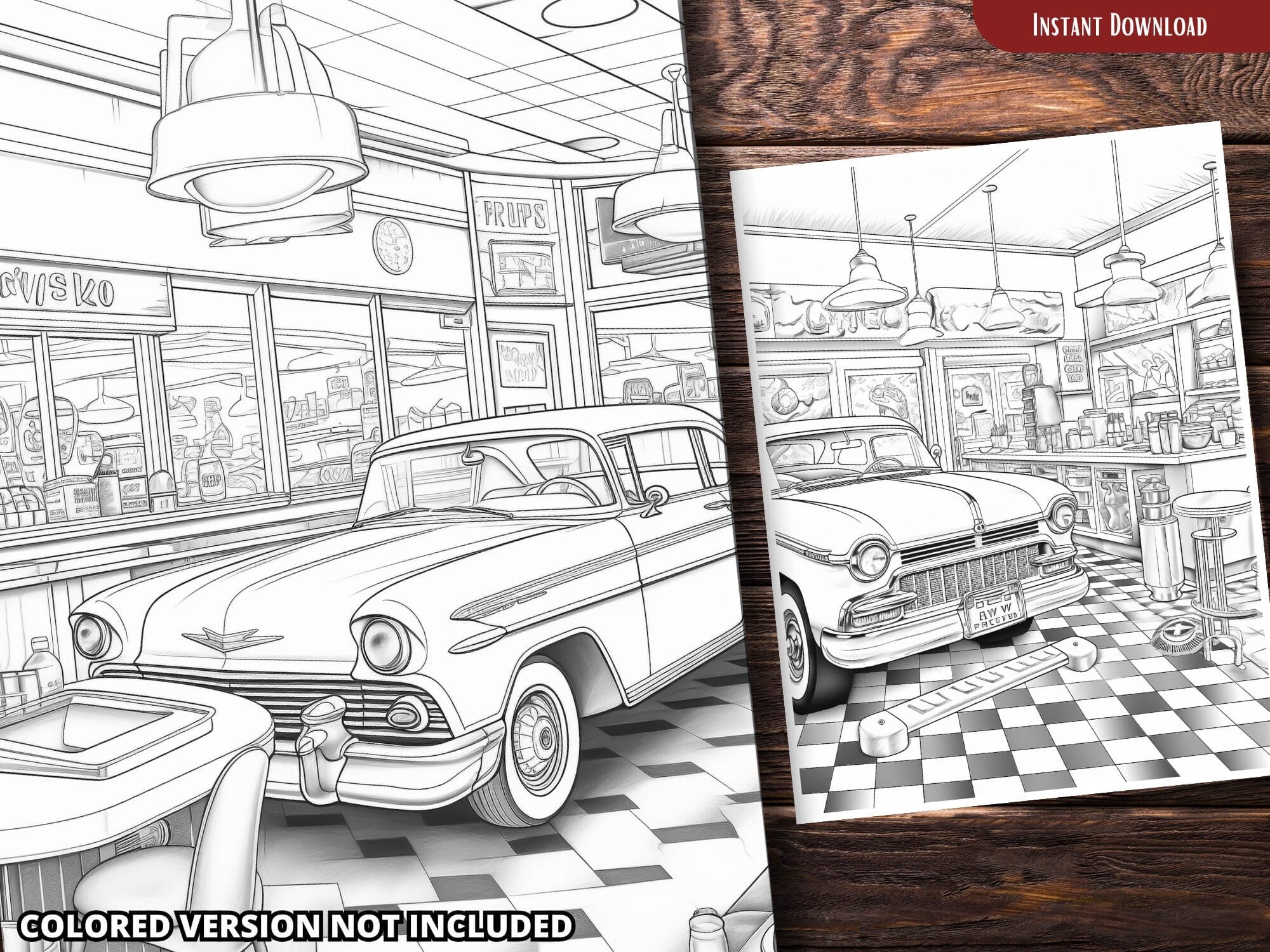 Classic 1950s Diner Coloring Pages for Adults and for Kids for Relax