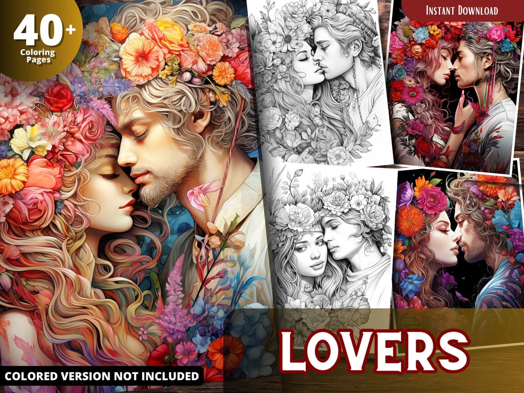 Lovers Coloring Pages Pages for Adults and for Kids, Grayscale Coloring ...