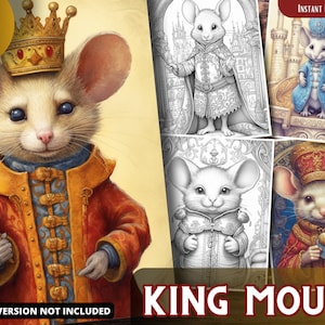 King Mouse Coloring Pages for Adults and for Kids, Grayscale Coloring Book, Printable PDF