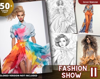 Fashion Coloring Book for Adults and Kids, Grayscale Printable PDF