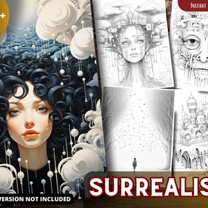 Surrealism coloring Pages for Adults and for Kids for Relax and Stress Relief, Grayscale Coloring Book, Printable PDF