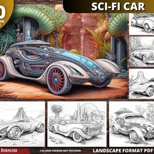 Sci-fi Car Coloring Pages for Adults and for Kids for Relax and Stress Relief, Grayscale Coloring Book, Printable PDF