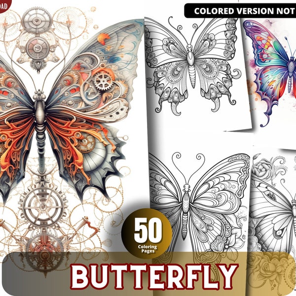 Butterfly Coloring Pages for Adults and for Kids for Relax and Stress Relief, Grayscale Coloring Book, Printable PDF